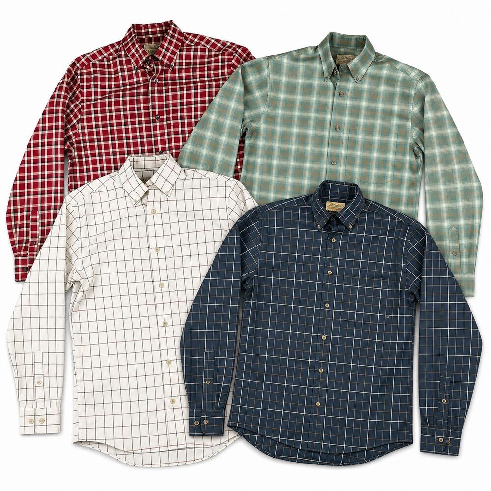 Cabelas Outfitter Series Mens Small Shirt Lot 4 Plaid Long Sleeve Cotton